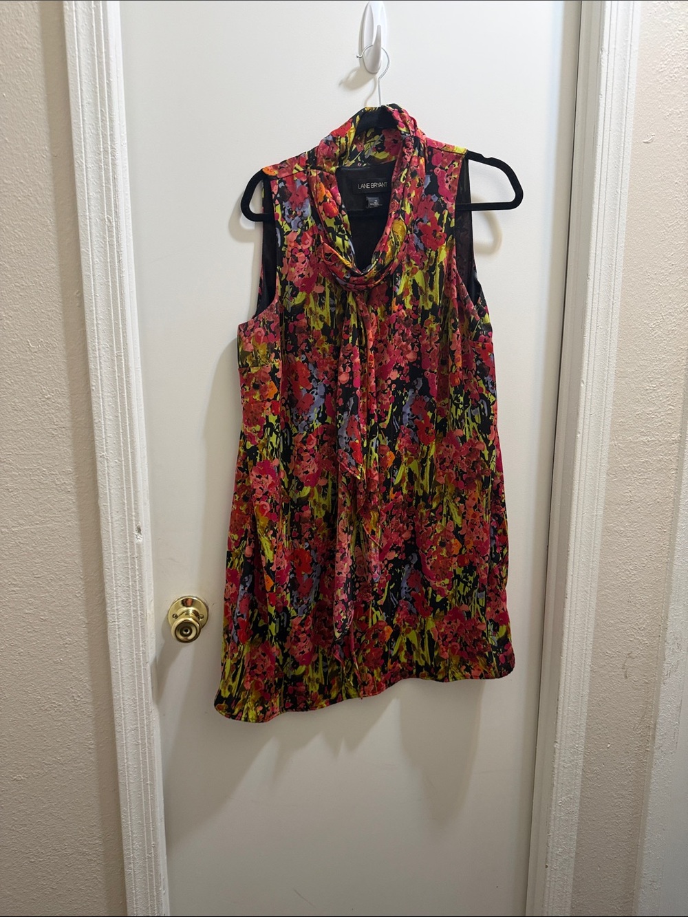 Lane Bryant Floral Sleeveless Shift Dress in Black, Pink, Yellow and Orange